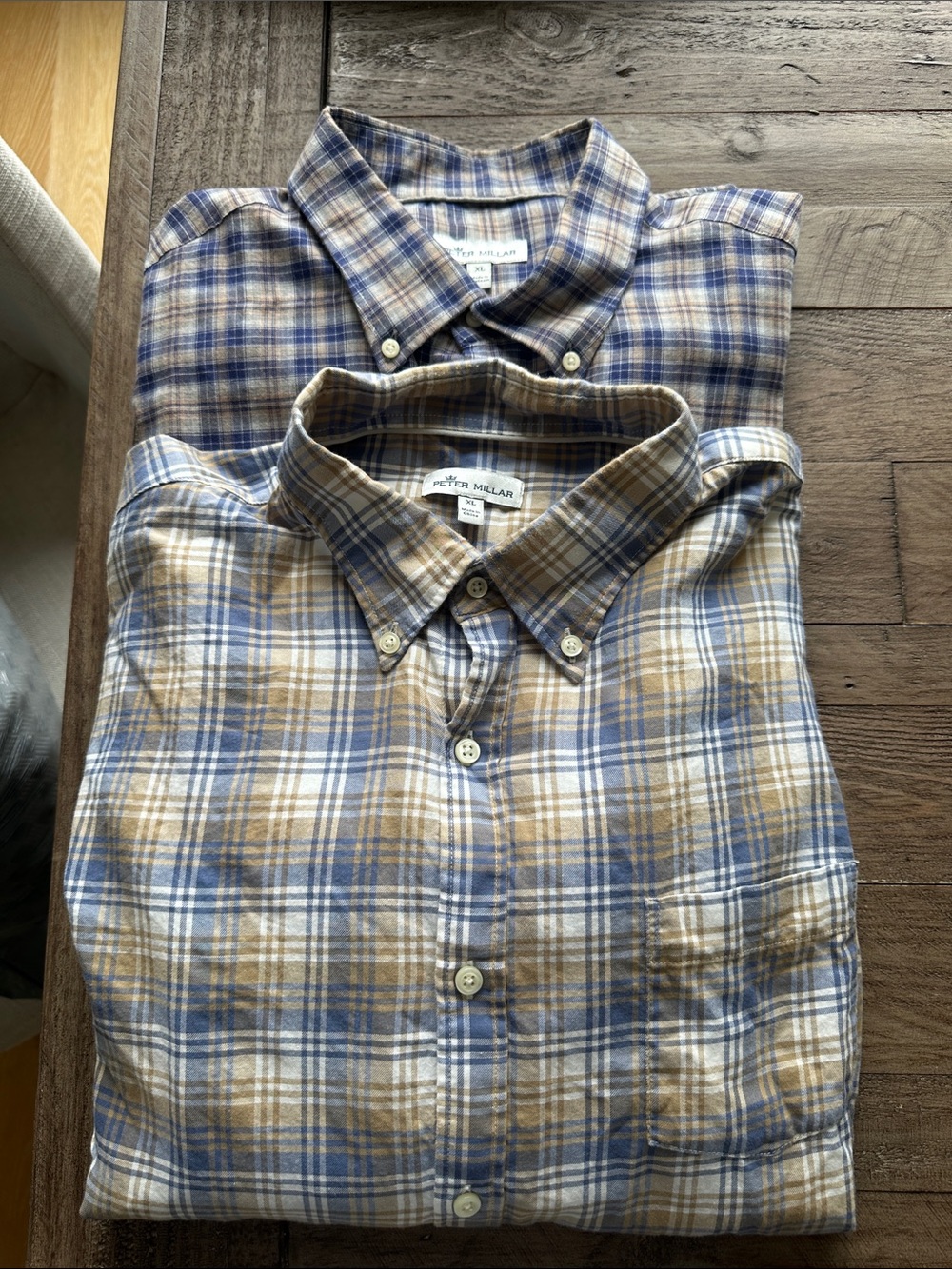 Peter Millar Men's Blue and Tan Plaid Button-Down Shirt SET
